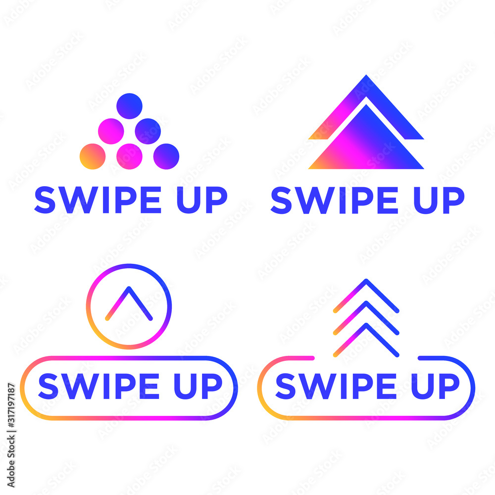 Poster swipe up icon for social media stories, scroll pictogram template color editable. arrow up logo for 