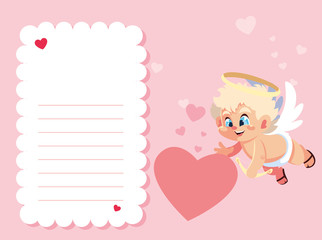 card valentines day with cupid angel , sheet to write