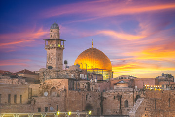 Obraz premium Ściana Płaczu i Kopuła na Skale, Jerozolima