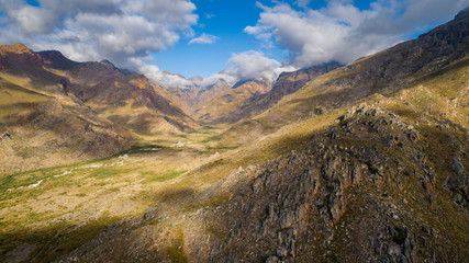 Aerial panoramic views over the stunning cape mountains in the western cape of south africa