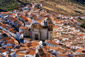 Little village of Feria with church of San Bartolome. Extremadura. Spain.