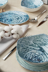 Beautiful table setting decorated with cotton buds