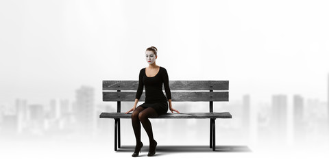 Young woman mime. Mixed media