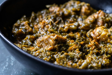 Indian Dish Spinach Lamb Palak with Chappati Flat Bread.