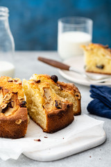 Homemade pie with nuts and apples. Copy space.