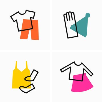 Different types and season clothes flat and outline icon