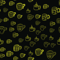 Coffee seamless vector pattern for Cup mug, restaurant or cafe menu design.