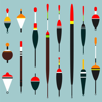 Set of fishing floats. Can be used for fishing design. Vector illustration.