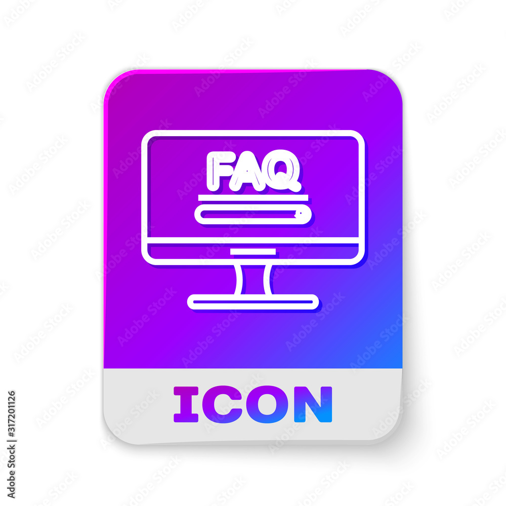 Fototapete white line computer monitor with text faq information icon isolated on white background. frequently 