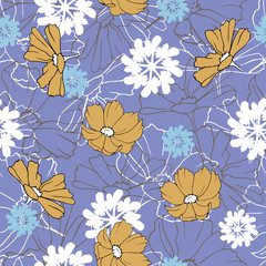 Floral vintage texture for fabric. Ornament of flowers and leaves on a purple background. Vintage texture for decoration of fabric, tile and paper and wallpaper on the wall.