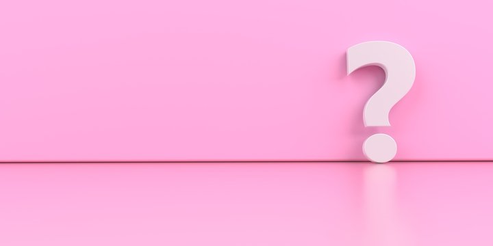 A white question mark on the pink background. 3d illustration.