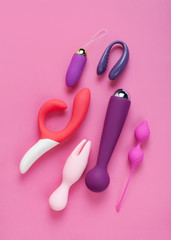 Silicone sex toys on a white background. Erotic toy for fun. Sex gadget and masturbation device..