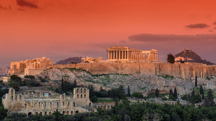 Fototapeta premium The Acropolis of Athens, with the Parthenon Temple at sunset, Athens, Greece.