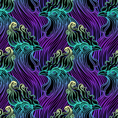 Cotton fabric Rooster seamless pattern, Chinese zodiac symbol. Vector endless background. Repeating head of cock. Design for wallpaper art, coloring, nature and spirituality. Vintage print..