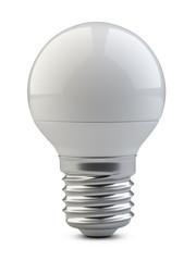 Energy efficiency LED light bulb - small sphere shape. Power saving lamp.