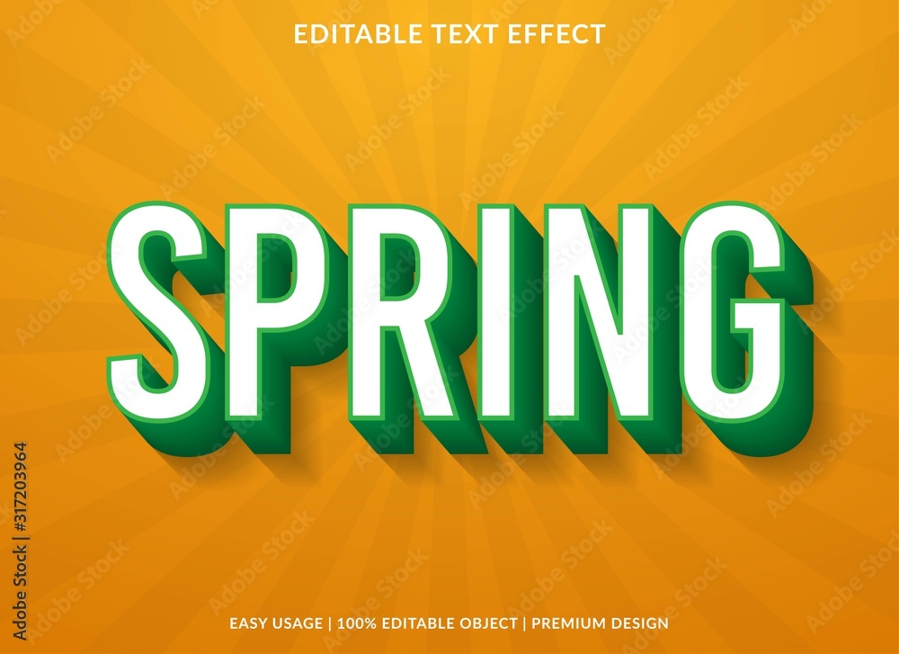 Poster spring text effect template with 3d type style and bold text concept use for brand label and logotyp