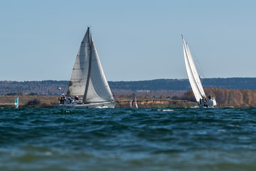 Obraz premium Sailing yacht sailing in the waves