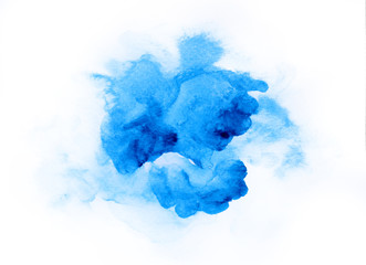 Abstract blue watercolor paint on white paper background