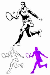 isolated illustration of a tennis player, vector drawing
