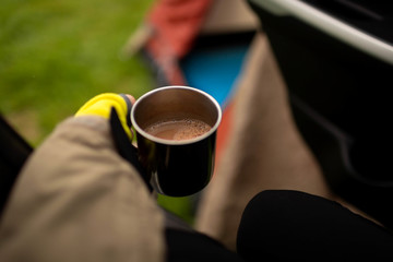 A cup of coffee in camping