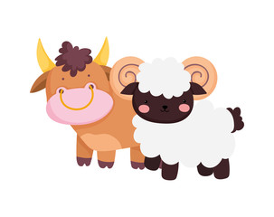 bull and ram farm animal cartoon