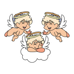 cute cupid angels in different poses on white background