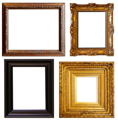 Set of golden antique frames on a white background isolated