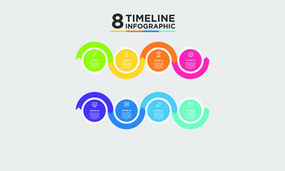 8 step timeline infographic element. Business concept with eight options and number, steps or processes. data visualization. Vector illustration.