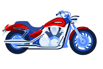 Vector illustration of red chopper motorcycle isolate on white background. Side view.  Print for t-shirt, poster. 