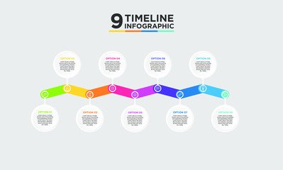 9 step timeline infographic element. Business concept with nine options and number, steps or processes. data visualization. Vector illustration.