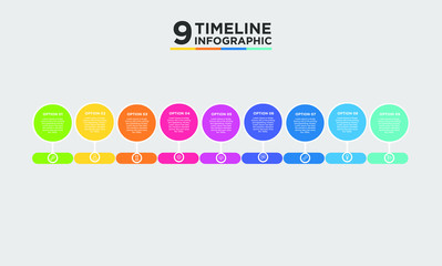 9 step timeline infographic element. Business concept with nine options and number, steps or processes. data visualization. Vector illustration.