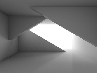 Empty white abstract interior with geometric installation 3 d