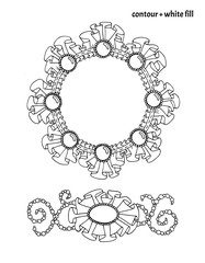 Set of two hand drawn cute cartoon frames with textile frills, pearls and beads. Isolated decorative colorful copy space template vector illustration