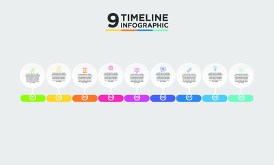 Fototapeta na wymiar 9 step timeline infographic element. Business concept with nine options and number, steps or processes. data visualization. Vector illustration.