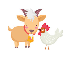 goat rooster farm animal cartoon