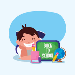 School boy kid with books vector design