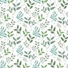 Floral pattern in the white backdrop. Flowers and leaves seamless pattern