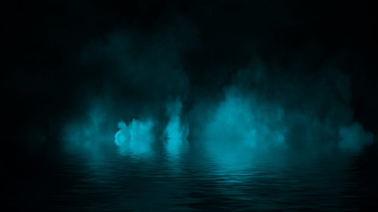 Obraz premium Paranormal fog isolated on black background. Stock illustration. Reflection on water.