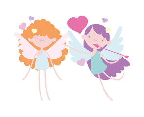 happy valentines day, funny cupids with arrow hearts cartoon
