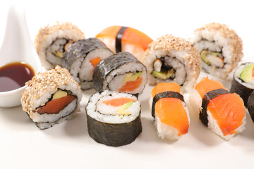 maki roll, sushi and soy sauce assortment © M.studio