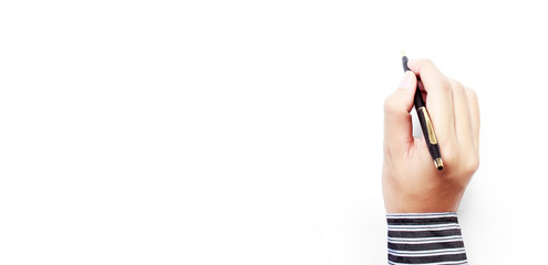 Pen in hand on a white background