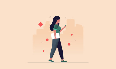 Girl with gadgets - flat design style character