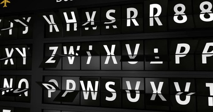 3D generated animation, analog flight information display board with the arrival city of Dubai, 4 different animations