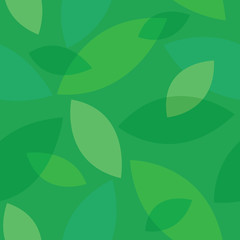 Seamless pattern with green leaves for textile, paper, website. Vector flat illustration on the green background. 