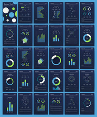 Modern infographic vector elements for business brochures. Use in website, corporate brochure, advertising and marketing. Pie charts, line graphs, bar graphs and timelines.