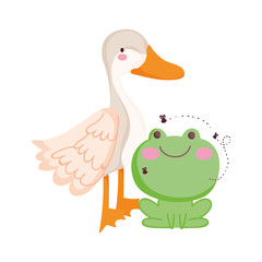 goose and frog farm animal cartoon