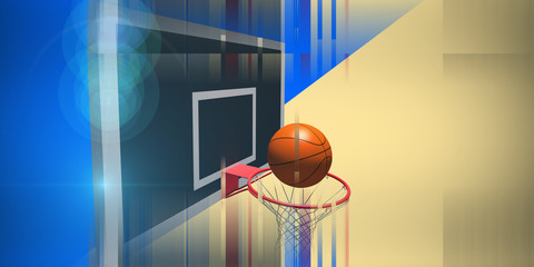 Abstract color lines background  basketball backboard and ball. Futuristic sport concept.