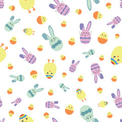 Vector cute egg bunnies with lovely yellow chics