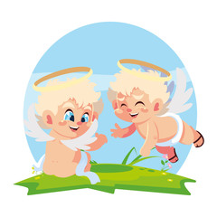 cute cupid angels in different poses, valentines day