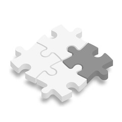 Obraz premium 3D jigsaw puzzle pieces. White pieces with one dark grey highlighted. Team cooperation, teamwork or solution business theme. Vector illustration with dropped shadow